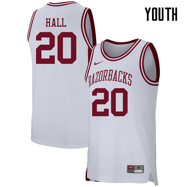Youth #20 Darious Hall Arkansas Razorbacks College Basketball 39:39Jerseys Sale-White - Click Image to Close